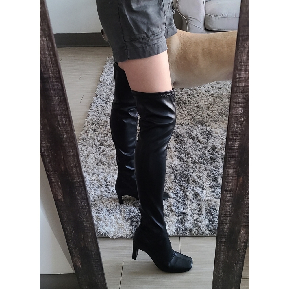 French Connection Faux Leather Over The Knee Square Toe Charli Boots - Picture 5 of 16
